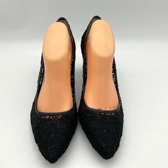 Andrew Geller Black Floral Lace Point Toe 3 Inch Heels Size 11M - Picture 2 of 9